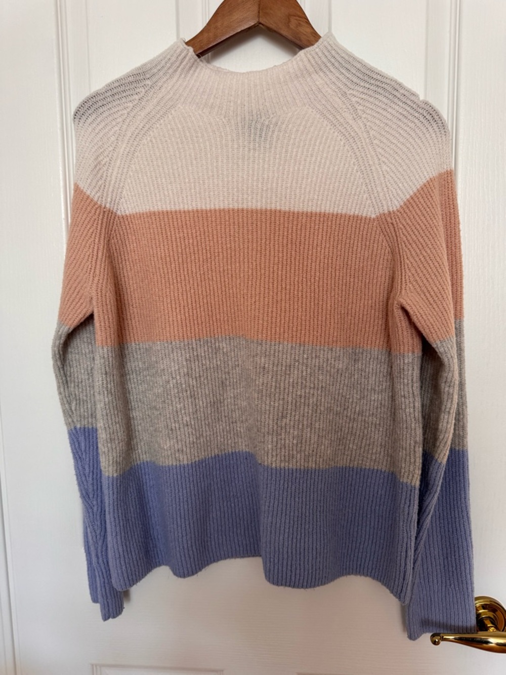 Halogen Striped Crewneck Sweater in Cream, Peach, Gray & Periwinkle